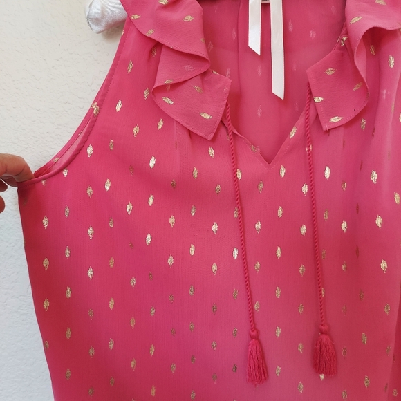 Juicy Couture Sleeveless V Neck Blouse Hot Pink with Gold Print  Sz XL - Picture 5 of 12